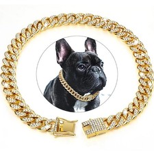 Luxury Bling Pet Chain Collar Gold Cuban Link Dog Cat Necklace Rhinestone-Collar picture