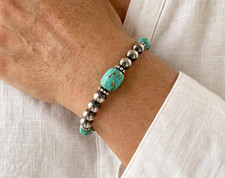 Turquoise Sterling Silver Bracelet, Southwestern Gemstone Jewelry, Navajo Pearl picture