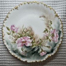 Antique Limoges Rose Plate Hand Painted Gold Gilt Scalloped CA France picture