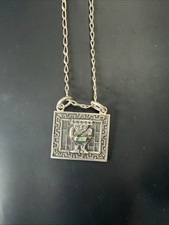 925 Sterling Silver Handmade Antique Necklace, And Pendant With Emerald 16 Inch picture