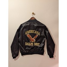 Auburn Sportswear Satin Bomber Jacket Mens L Black Excellent Americana Eagle 90s picture