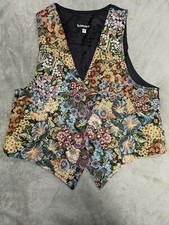 Vintage Nadia Embroidered FLORAL Tapestry Women's MEDIUM Grandmacore Vest NEW v1 picture