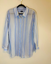 Talbots Blue White Striped Beachy Woven Cotton Button-Up Collared Shirt Plus 2X picture