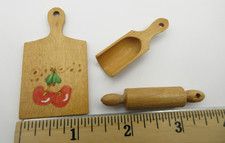OOAK Vtg 1:6 Artisan Wood Cutting Board Rolling Pin Scoop Miniature Dollhouse picture