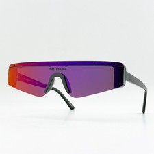 Balenciaga BB0003S Black Shield Sunglasses Purple Mirror Lens Unisex 99-1-140 picture