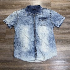 Celio Short-Sleeve Acid-Wash Denim Button-Down Shirt Mens XL Single Chest Pocket picture
