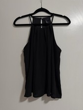 Forever 21 Black Solid Chiffon Halter Sleeveless Lined Blouse Women’s S picture