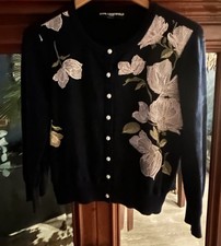 Karl Lagerfeld Paris Small Cardigan Blue W/Pink Flowers 💐NWOT picture