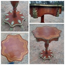 Antique French Louis XVI Marquetry Side Table Mahogany walnut Brass Claw Feet picture