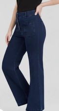 Ruby Rd Petite Women's 14P Terry Dark Indigo Denim Wide Leg Jeans NWT MSRP $65 picture