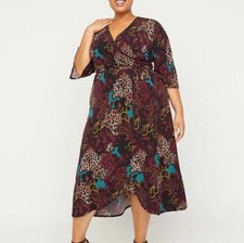 Catherines Plus Paisley/Leopard Print Wrap Belted Dress 4X 30/32 picture