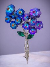 Vintage Austria Crystal Rhinestone Flower Bouquet Brooch Blue Purple Floral Pin picture