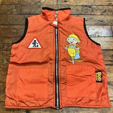 Vintage Bob the Builder Orange Hooded Quilted Vest Full Zip 4T Toddler Y2K picture