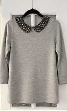 Anthropologie Gray Jeweled Beaded Peter Pan Collar Top Women’s Medium Rhinestone picture