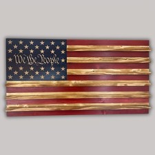 Handcrafted, Wooden American Flag Challenge Coin Display: Rustic Patriotic Decor picture