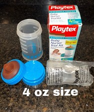 NEW Vintage 1996 Playtex Nurser 4oz Blue Baby Bottle Trial Kit + Liners Flat Top picture