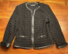 BASLER Women’s Black Zip Up Faux Leather Trim Jacket Blazer Sz 10/12  picture