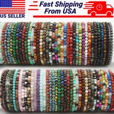 Handmade 4mm Mixed Natural Gemstone Round Beads Stretchy Bracelet Reiki Chakra picture