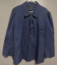 Dialogue Women's Blue Button Front Collared Lined Jacket Long Sleeve Size L picture