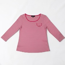 Jones New York Signature Women's Pink And White Striped Long Sleeve Shirt Size L picture