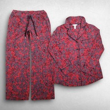 Soma Pajama Set Women S/M Red Floral Filigree Cotton Modal Loungewear Sleepwear picture