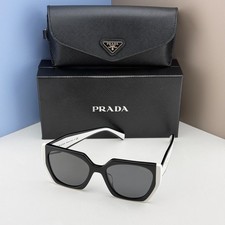 Prada SPR15W Oversized Geometric Sunglasses Black White Frame Gray Lens 54mm picture