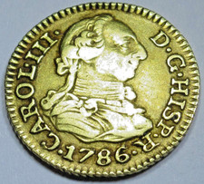 1786 Spanish Gold 1/2 Escudo Genuine Antique 1700s Pirate Treasure Doubloon Coin picture