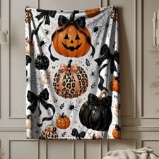 Halloween Leopard Pumpkins Bows Coral Fleece Blanket Wild Style picture