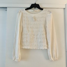 NWT Madewell Smocked Boatneck Blouse Cream White Women’s Size S picture