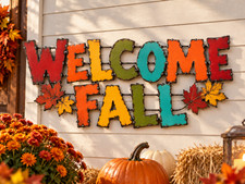 Welcome Fall Metal Wall Sign – Colorful Rustic Autumn Decor picture