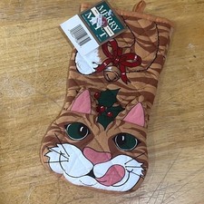 Vtg Merry Mint Christmas Orange Tabby Cat Oven Mitt Holiday Trimmings NWT Kitsch picture