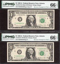 1981A $1 ATLANTA FRNs. PMG GEM Uncirculated 66 EPQ. REVERSE CHANGEOVER Notes. picture