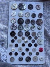 Vintage LARGE Carved Mother of Pearl Shell Buttons Lot Floral Black White Card picture