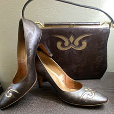 Vintage Mid-Century Johansen Women’s Leather Vamp Pumps & handbag set size 8 picture