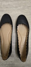 Chloé Women’s Black Leather Scalloped Ballet Flats Slip-On Round Toe, Worn Once picture