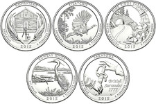 2015-D ### America The Beautiful Quarters ### 5 (AU) Coins Set +1 (BU) Bonus 5c picture