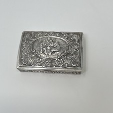 Vintage 800 Silver Snuff Pill Box German Dutch Tavern Scene Lufkin Case AMD picture
