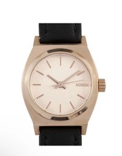 🔥Nixon Women's Small Time Teller Rose Gold-Tone Watch with Black Leather Band picture