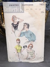 BB 1950s Butterick SEWING Pattern 7802 Blouse PUFF Sleeve Neckline Variations 12 picture