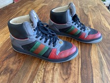 Gucci Mens Screener High Top Sneakers Black Red Grey Web Leather Size 10.5 G picture