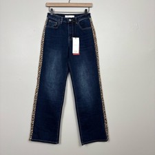 Q2 Premium Denim Jeans XS Blue Wide Leg Jeans with Leopard Stripe On Side picture