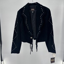 NWT North Frontier American Womens M Black Suede Studded Western Fringe Jacket picture