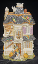 Fitz and Floyd Cookie Halloween Harvest Haunted House Cooke Jar and Lid Rare picture