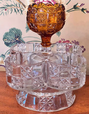 Antique 1880's Bellaire Goblet Uranium Cut Glass Castor Relish Server picture