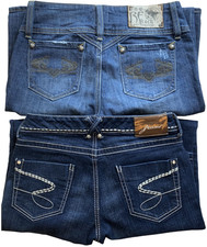 2 SEVEN7 BLUE JEANS 28 SKINNY RHINESTONES DARK WASH + EXPRESS BE ROCK COTTON SET picture