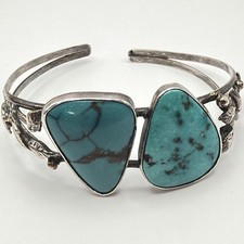 VTG South Western Sterling Silver Turquoise Cuff Bracelet Size 7.5 27g picture