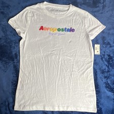 Aeropostale Women's Classic Crew T-Shirt White Size L Felt Lettering Cotton Blen picture