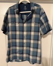 KÜHL Men's Response Short Sleeve Plaid Button Up Hiking Shirt Blue XL picture