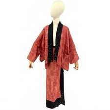 Vintage 90s Thai Cotton Bejeweled Kimono Wrap Skirt Set picture