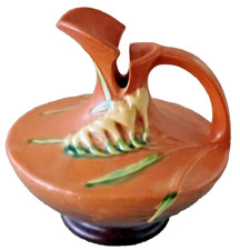 VINTAGE ROSEVILLE POTTERY BROWN FREESIA EWER #19-6 MCM USA picture